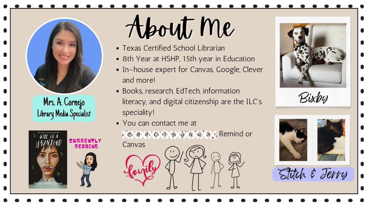 allielibrarian's tweet photo. Every year is a different design for my About Me page during Library Orientation. Here’s this year’s🩷 #libraryorientation #aboutme #futurereadylibs https://t.co/RvrlvJ2VCz