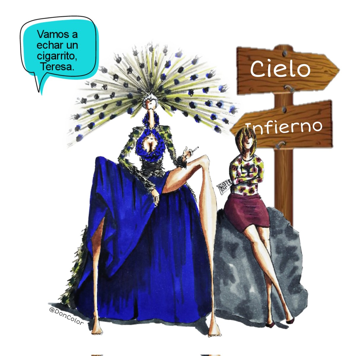 DonColor's tweet photo. ¡Se acabó, María!

#ilustración #DonColor #mariajimenez #teresacampos #buenviaje https://t.co/0VZgONi9vJ