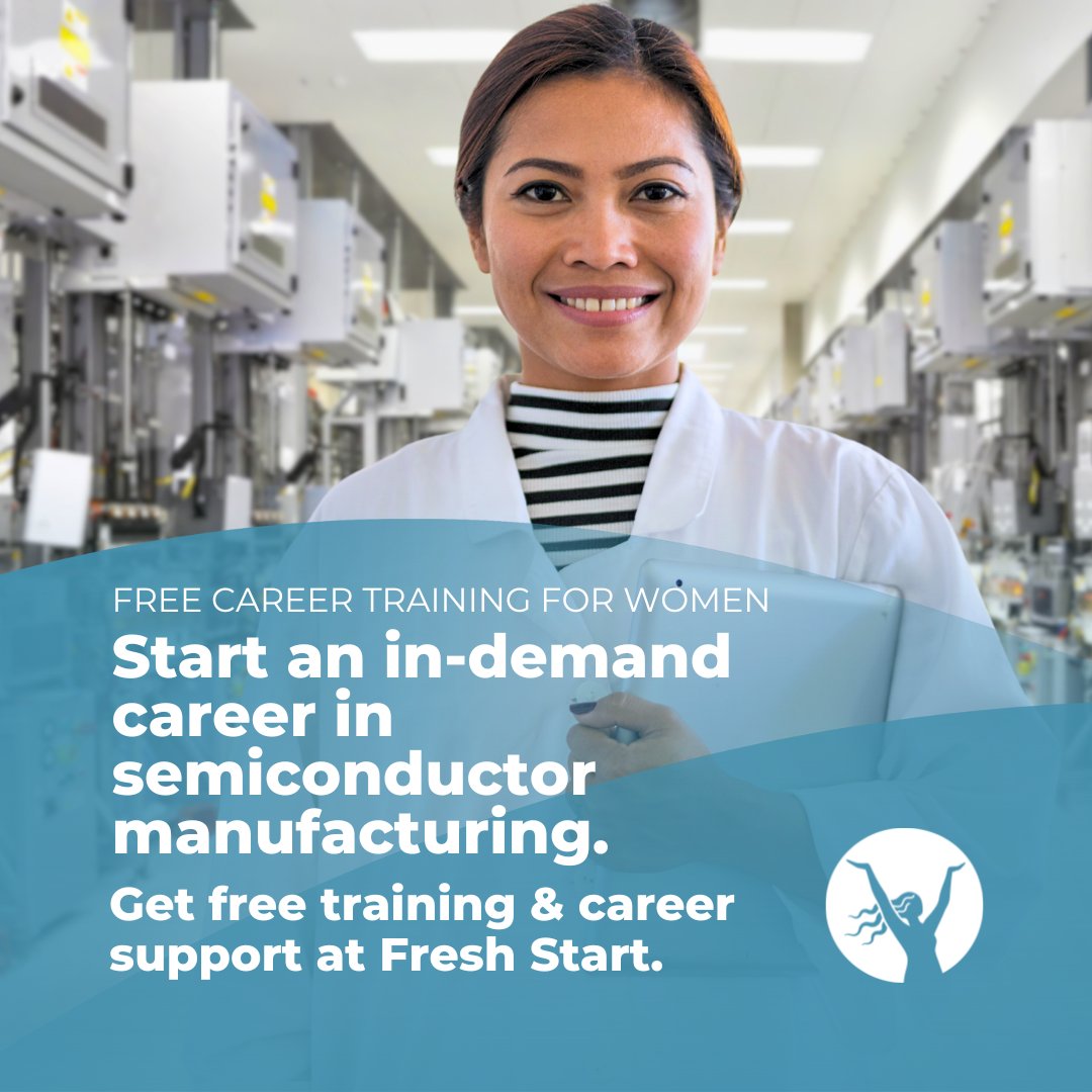 FreshStartWomen's tweet photo. There’s still time to apply for our Semiconductor Technician Quick Start training with @maricopacolleges!

This 10-day training will give you the hands-on experience you need to get hired in Arizona’s booming semiconductor industry.

Apply by 9/13!
🔎 https://t.co/ZV3eNHvPiR https://t.co/M7xERcubCu