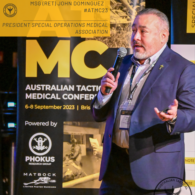 Following the announcement of ATMAs and SOMAs strategic partnership we were privileged to host President of SOMA MSG (Ret) John Dominguez discussing SOF truths and prehospital analgesia considerations. #ATMC23 #SOMA #SOMSA