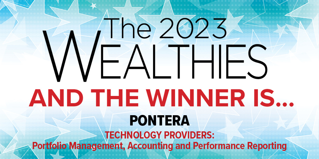 Congratulations <a href="/Pontera/">Pontera</a>, winner of the TECHNOLOGY PROVIDERS: Portfolio Management, Accounting and Performance Reporting category of the 2023 Wealth Management Industry Awards. #Wealthies