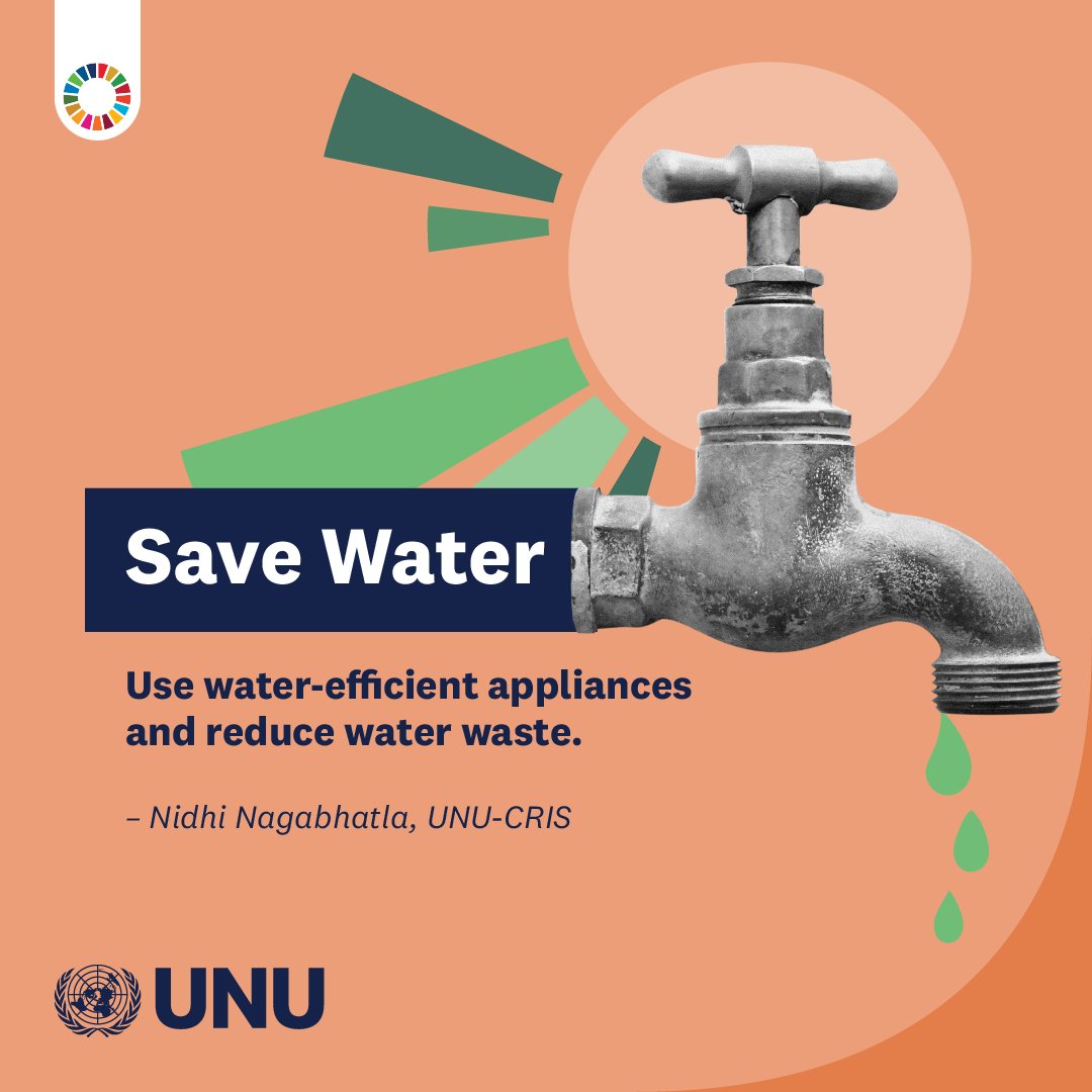 World Bank Water (@worldbankwater) on Twitter photo 💧 Water is precious.
🚿 Make changes in your habits and lifestyle, like using water-saving appliances and reducing water waste. Get involved in community initiatives that encourage the efficient use of water 🚰
#UNU4SDGs #ActNow #Act4SDGs #17DaysOfTheSDGs
<a href="/UNUCRIS/">UN University - CRIS</a> 💧 Water is precious.
🚿 Make changes in your habits and lifestyle, like using water-saving appliances and reducing water waste. Get involved in community initiatives that encourage the efficient use of water 🚰
#UNU4SDGs #ActNow #Act4SDGs #17DaysOfTheSDGs
<a href="/UNUCRIS/">UN University - CRIS</a>