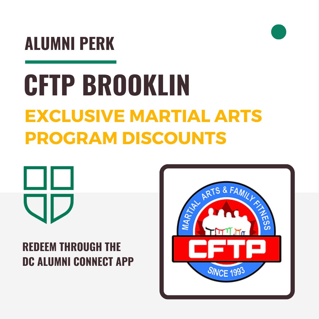 Enroll your family in Taekwondo at CFTP Brooklin and get exclusive discounts just for being a DC Alumni! Download the DC Alumni Connect app or visit dcalumniconnect.ca and select the Perks tab to redeem.🥋