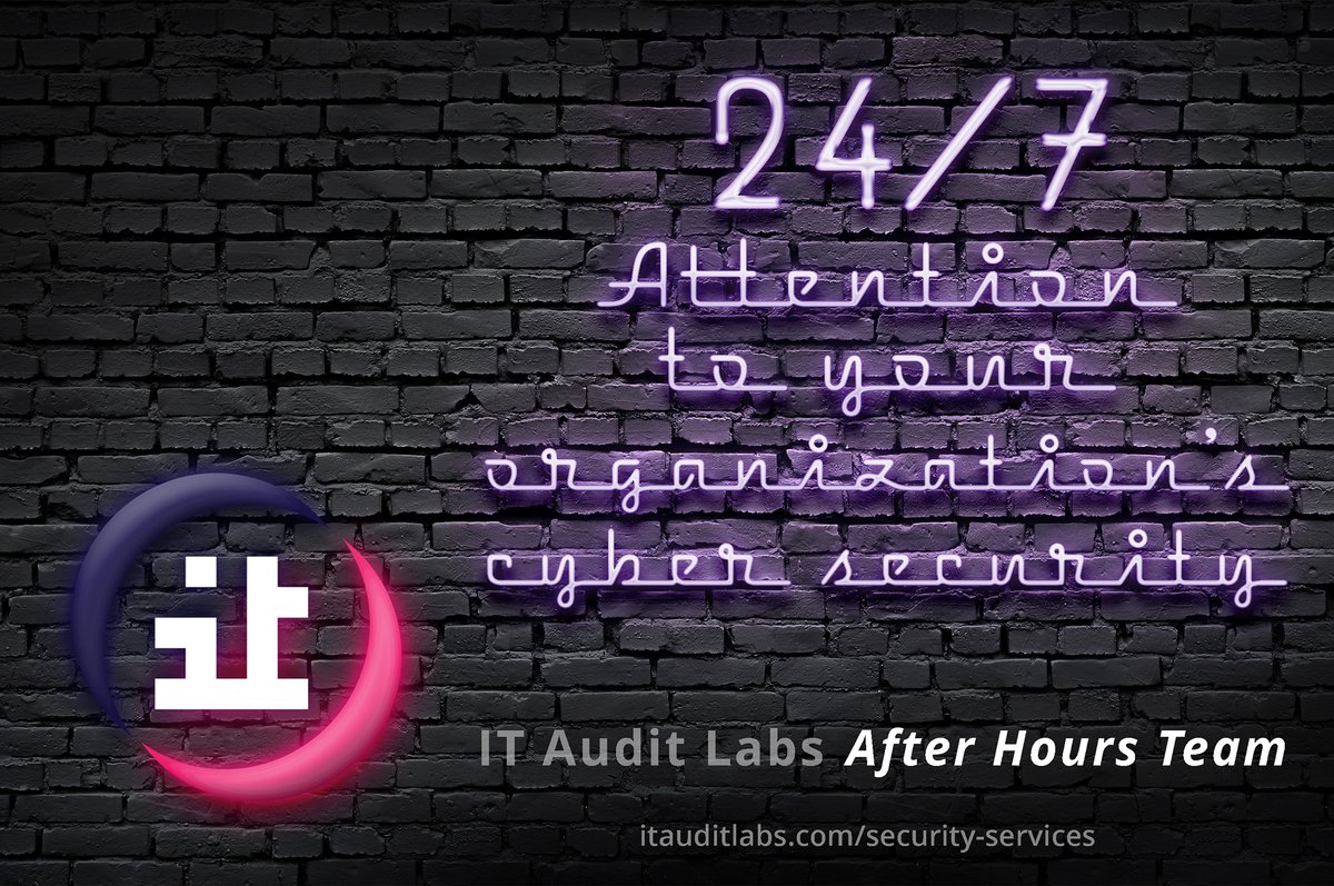 ITAuditLabs's tweet image. Protect your organization 24 / 7 with the IT Audit Labs after hours team! #itauditlabs #risk #cybersecurity #vulnerabilities