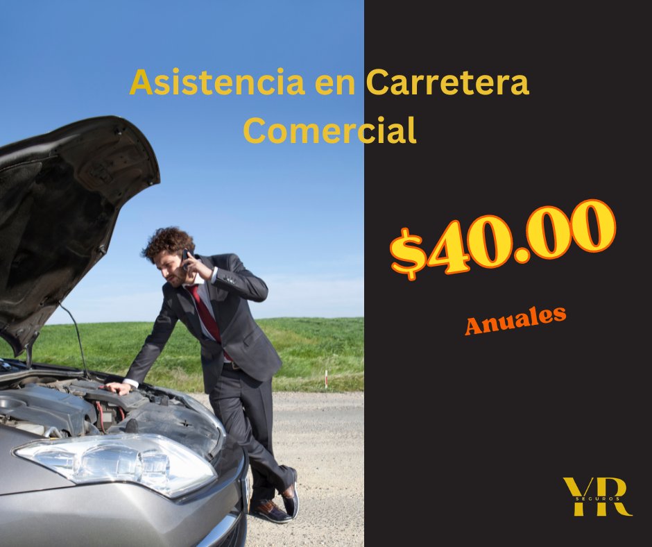 Asistencia en la carretera para auto comercial. Cubierta de: *Remolque *Cerrajería *Cambio de goma *'Jump start' *Entrega de gasolina *Transporte y almacenaje de tu vehículo. Solo por $40.00 anuales. Llama ahora al (939)484-7655 y adquiere tu cubierta.