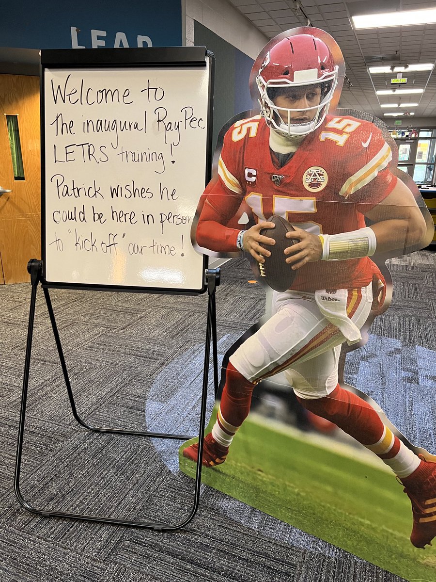 ElemCIAPD's tweet photo. ⁦60 AMAZING ⁦⁦@RayPec⁩ teachers together for some pre-game Science of Reading learning w/Julie &amp; Abby from ⁦@KCRPDC⁩ !  It’s LETRS kickoff training for us before ⁦@Chiefs⁩ kickoff the season home opener!  Thx ⁦@PatrickMahomes⁩  for joining us! https://t.co/LxddTTNYr9