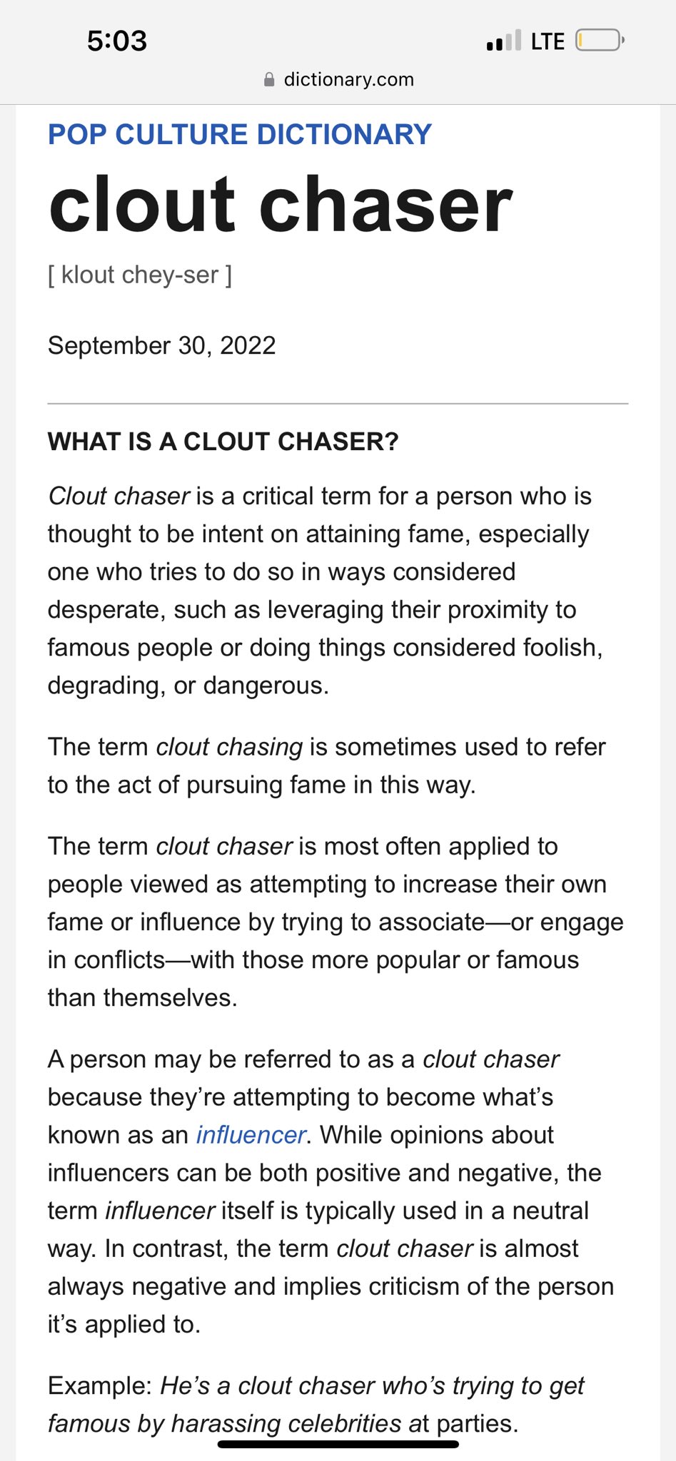Jamie on X Just in case you dont know the meaning of clout chasing. Here are some for your reference. So before you refer that to someone make sure to check the