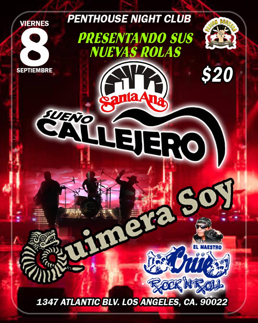 Tocadas Rock Urbano (@rock_urbano) on Twitter photo 8 de Septiembre 2023 / Penthouse Lounge / Los Angeles, CA / 9PM
SUEÑO CALLEJERO (<a href="/SuenoCallejero/">Sueño Callejero</a>)
#QuimeraSoy
#SonidoCrue (<a href="/SixxChacko/">Chacko Sixx</a>)
#TocadaLosAngeles #TocadaCalifornia #TocadasRockUrbano #RockUrbano #RockNacional #RockMexicano #Rock #SueñoCallejero #LosAngeles #California 8 de Septiembre 2023 / Penthouse Lounge / Los Angeles, CA / 9PM
SUEÑO CALLEJERO (<a href="/SuenoCallejero/">Sueño Callejero</a>)
#QuimeraSoy
#SonidoCrue (<a href="/SixxChacko/">Chacko Sixx</a>)
#TocadaLosAngeles #TocadaCalifornia #TocadasRockUrbano #RockUrbano #RockNacional #RockMexicano #Rock #SueñoCallejero #LosAngeles #California
