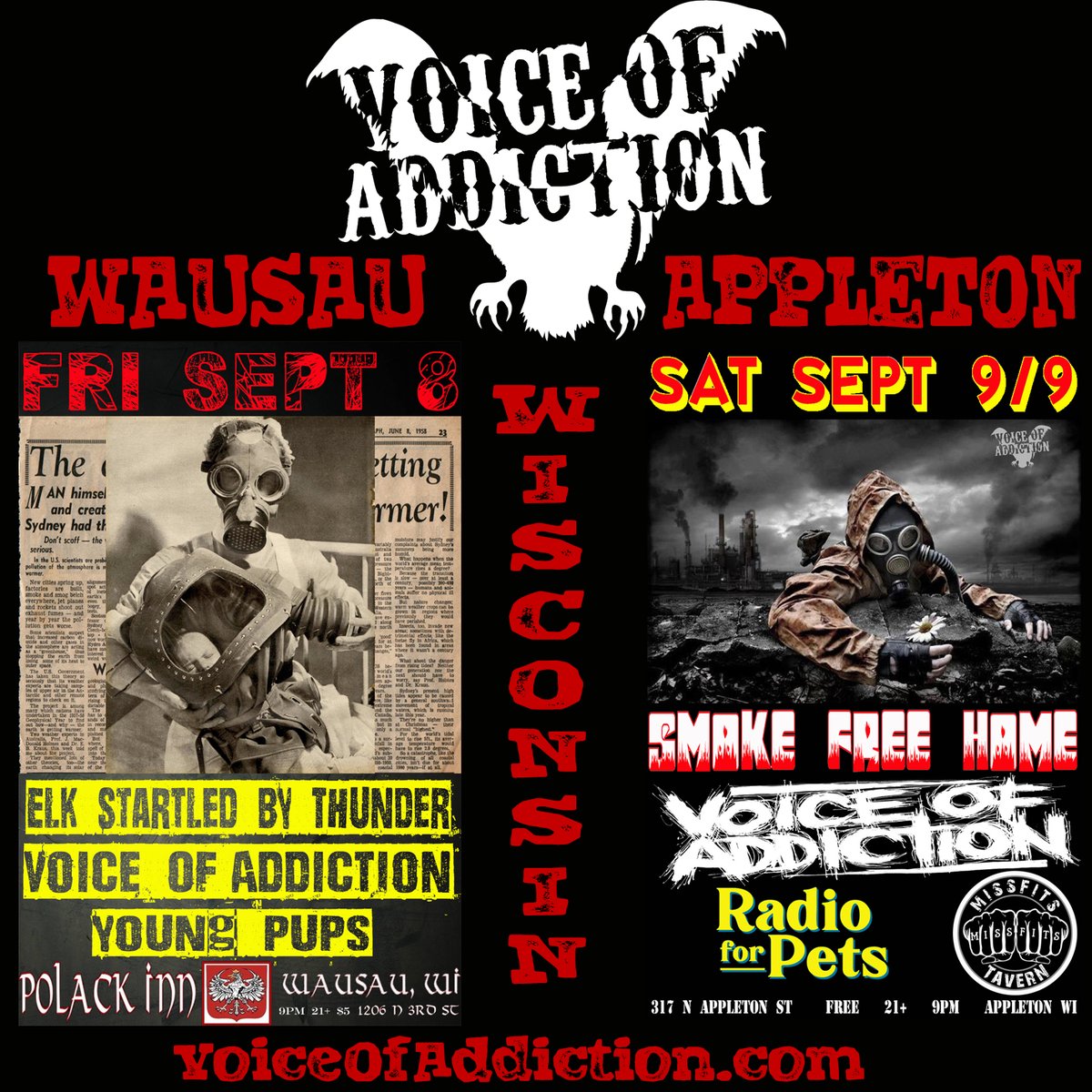 this weekend!! WAUSAU &amp; APPLETON WISCONSIN Friday at <a href="/polackinn/">Polack Inn</a> w/ #elkstartledbythunder &amp; <a href="/yxvngpvps/">Young Pups🍉</a> Saturday at #MissfitsTavern w/ #SmokeFreeHome &amp; #RadioForPets