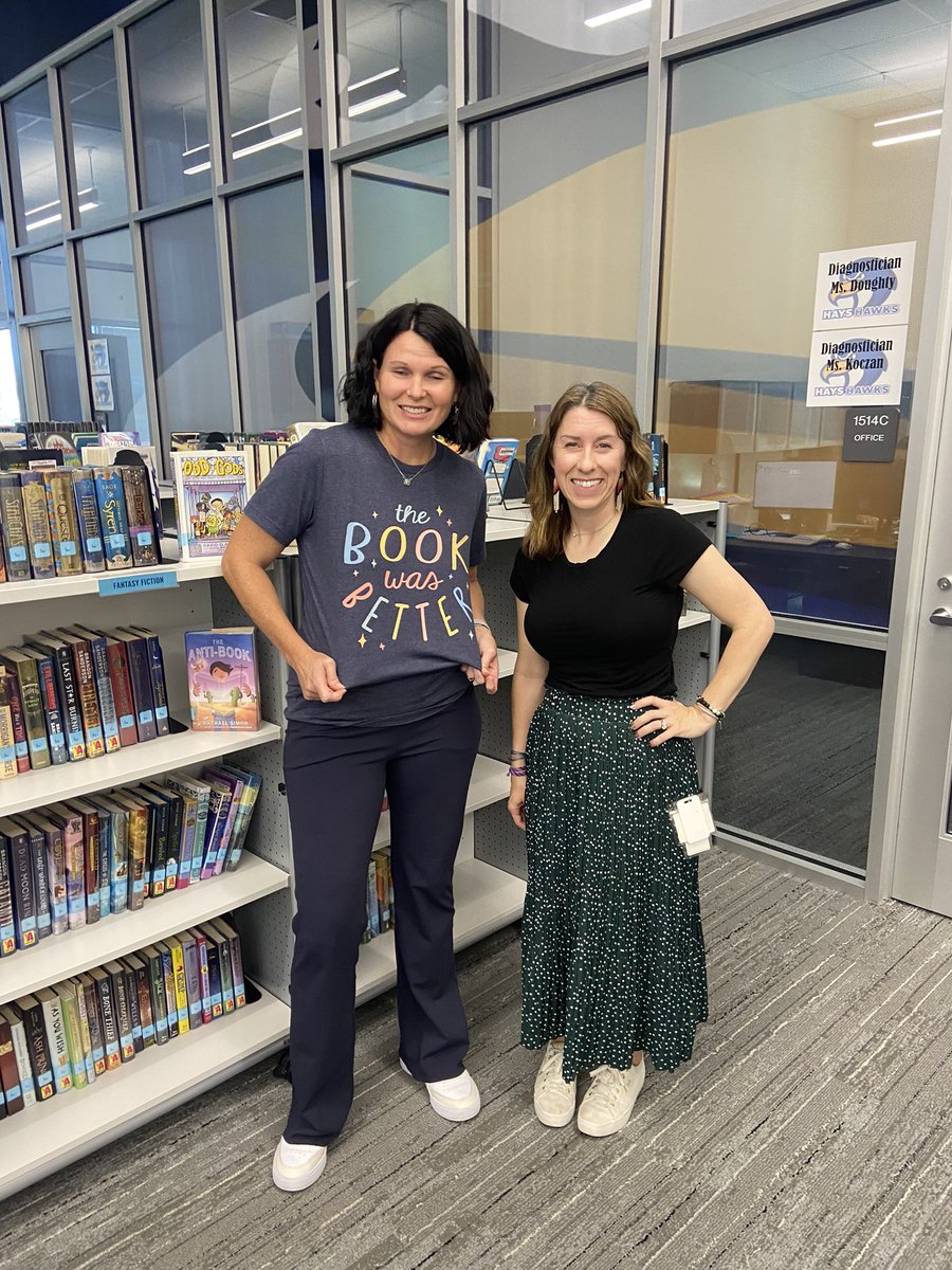 MrsSStrachan's tweet photo. @HaysLibraryPISD The library is the ❤️of Hays MS and @AmyBermudezEDU is the best librarian in the universe! And, yes, the book IS better! https://t.co/eo2SbV9pLI
