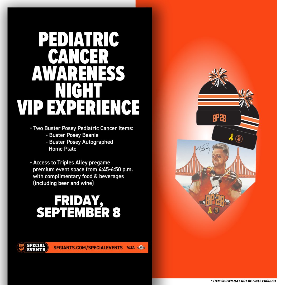 Kristen and I, alongside the <a href="/SFGiants/">SFGiants</a>, invite you to join us tomorrow for Pediatric Cancer Awareness Night. Proceeds from every VIP ticket will benefit research hospitals and charitable organizations that support children diagnosed with cancer.
🎟️: atmlb.com/3RbIeLE