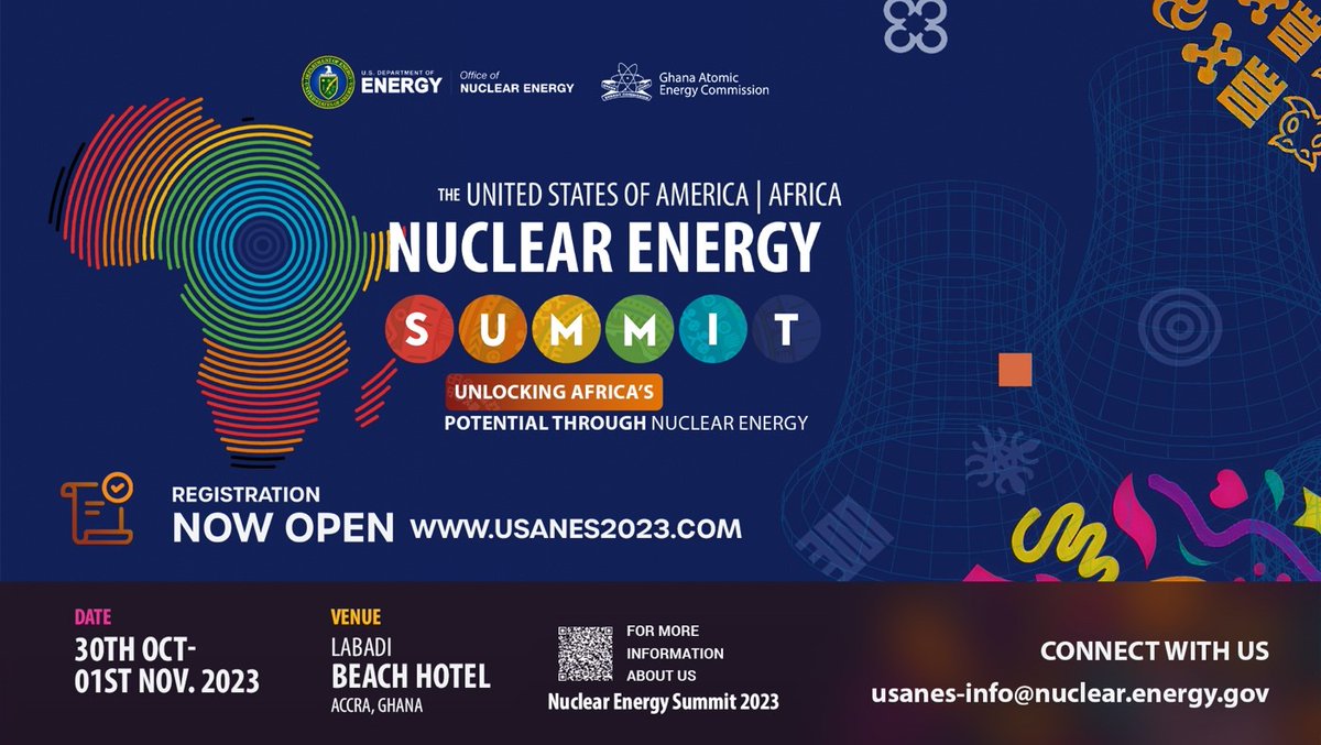 GovNuclear's tweet photo. EVENT: Registration is now open for this first-ever Pan-African event organized by the U.S. focusing on the future of nuclear power on the continent.

REGISTER TODAY ✍️: https://t.co/z3BpL7VGpa
LEARN MORE: https://t.co/T40gFbGjdx
@GAECGH https://t.co/Ey97vahOjp