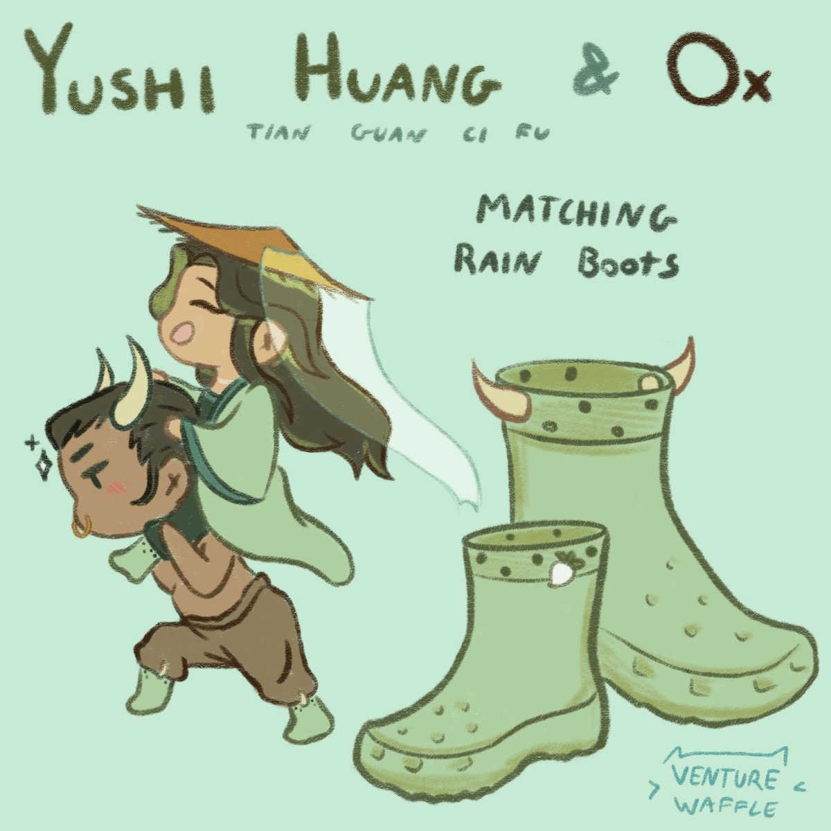 venturewaffle's tweet photo. No. 10: The Goddess and her Loyal Steed

Yushi Huang and Ox- Matching Rainboots

(#yshweek2023) https://t.co/k8BaJOgOrc