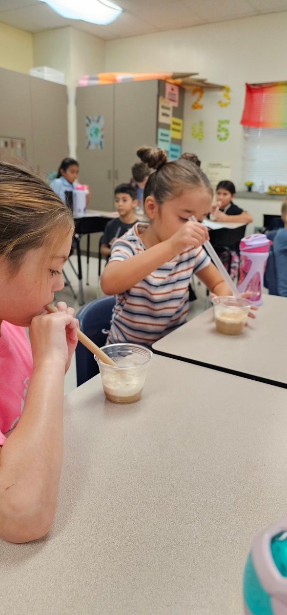Our Steers were so excited to explore the qualities of solid, liquid, and gas with a rootbeer float today! We are South Belt Scientists in 2nd grade! <a href="/PISDScienceK_4/">PISD Elementary Science</a> #pisd #pasadenaisd
