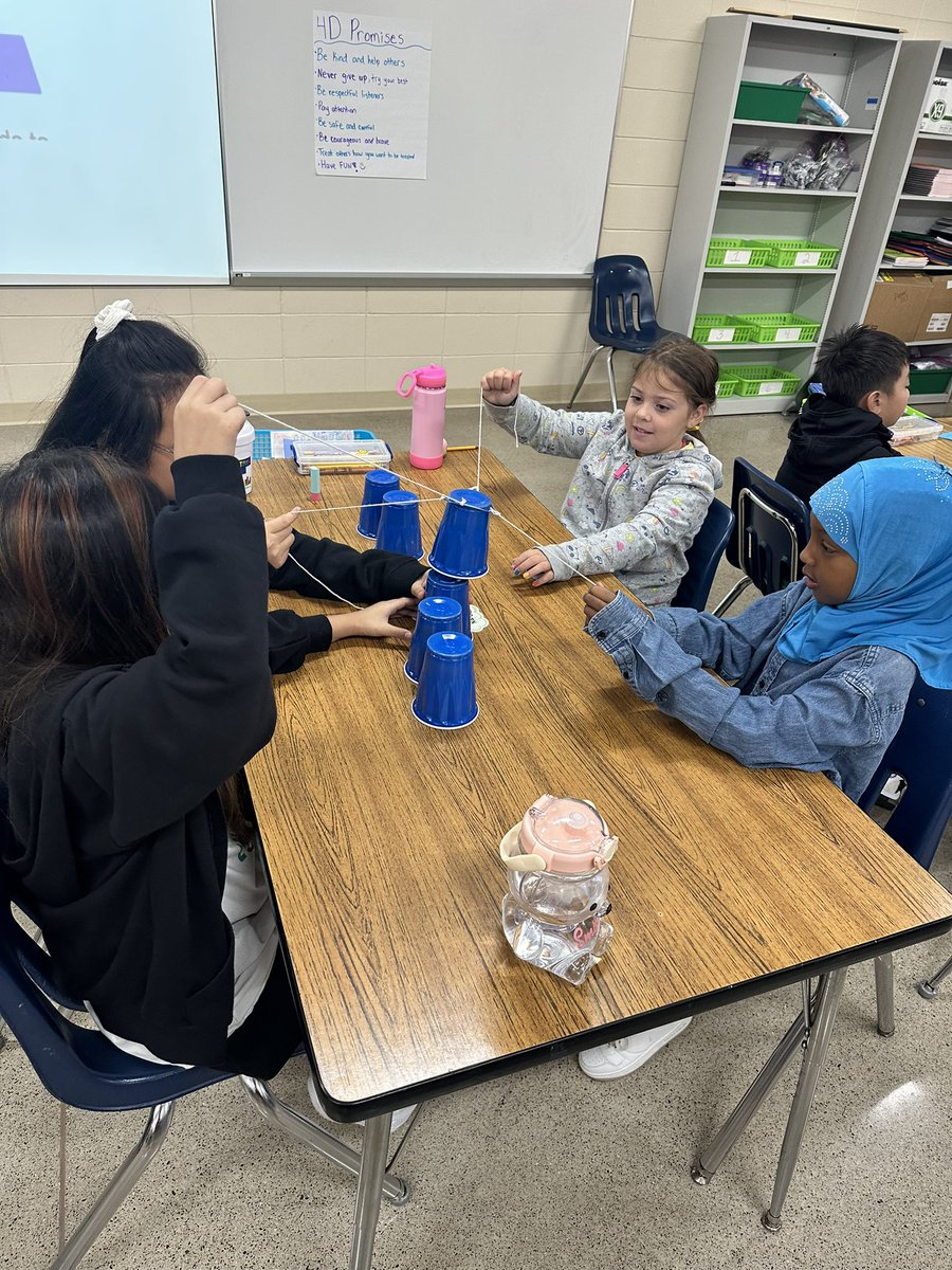 STEM Cup Stacking challenge today! Such a fun way to practice teamwork with our new classmates! #ThisIsMonroe #ClearlyAmazing