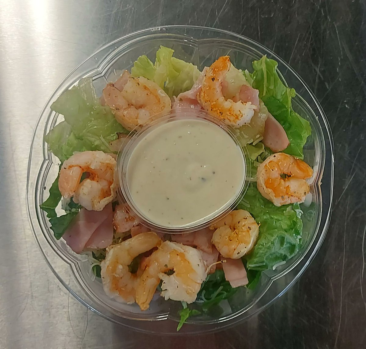 Montreal now with Shrimp Caesar Salad. Grilled Shrimp, Smoked Ham, Romaine, Parmesan &amp; Caesar Dressing.