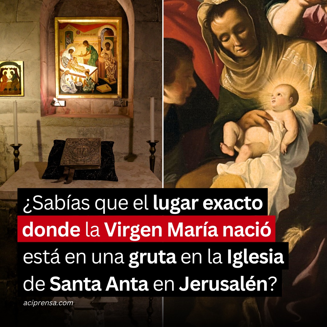 aciprensa's tweet photo. Cada 8 de septiembre, fiesta de la Natividad de la Virgen María, los fieles visitan la gruta subterránea de la Iglesia de Santa Ana en Jerusalén, donde la tradición indica que nació la Madre de Dios. https://t.co/DRa6403P5P https://t.co/ZZFcClHiPY