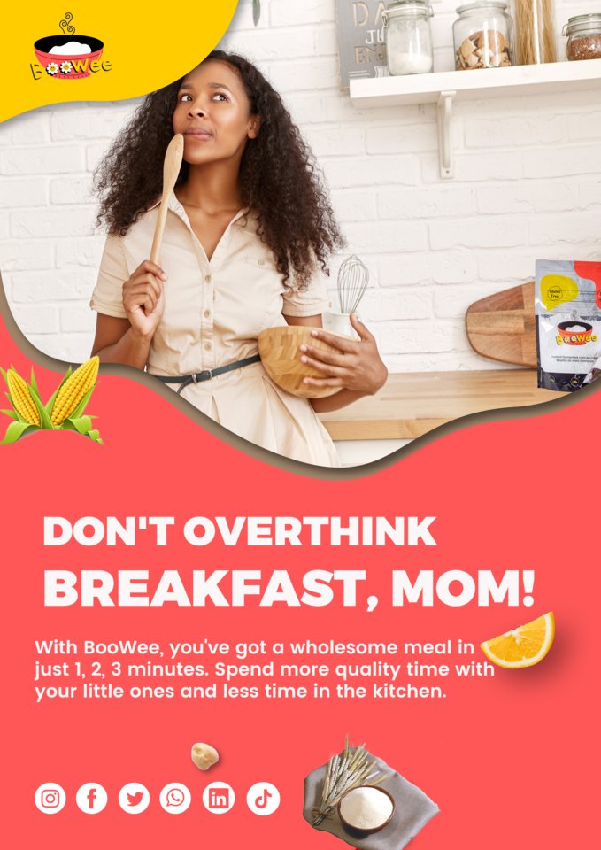 Ne réfléchis pas trop au petit-déjeuner, maman ! 🍳🥐🥞 Avec BooWee, vous obtenez un repas sain en seulement 1, 2, 3 minutes. Passez plus de temps de qualité avec vos petits et moins de temps dans la cuisine. 👩‍👧‍👦🕒 #MomLife #QuickBreakfastSolution #graphicdesign #BooWee