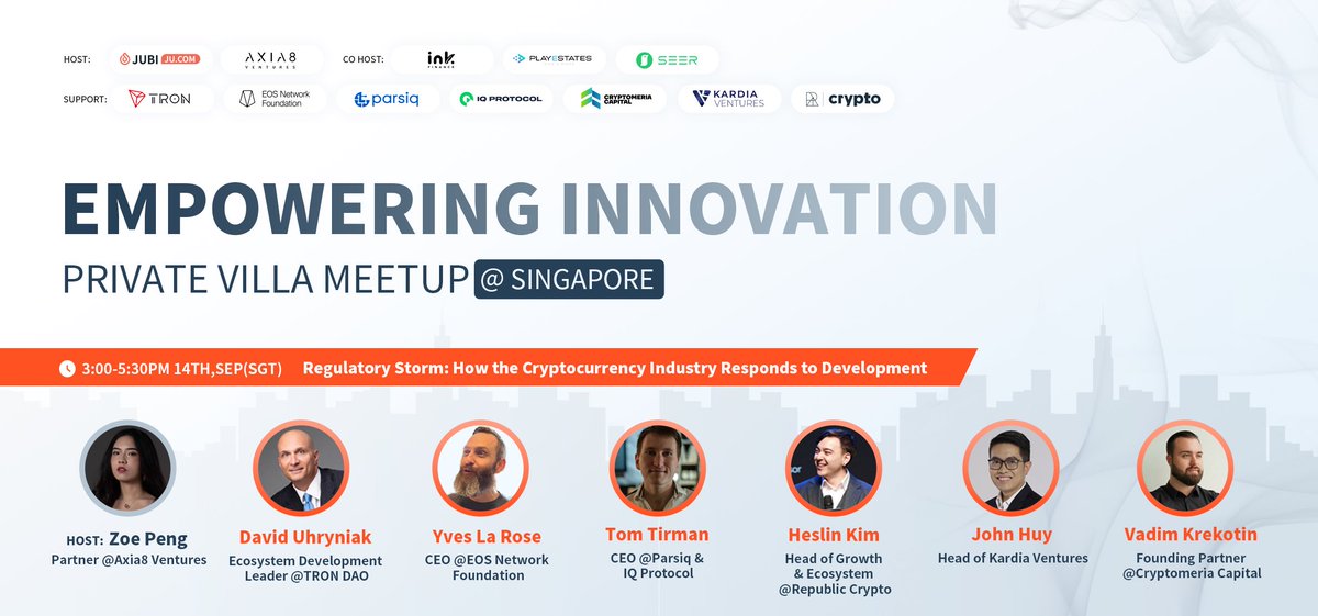 Stay informed with our Roundtable Discussions at the Private Villa Meetup 💡Theme: Regulatory Storm-How the Cryptocurrency Industry Responds to Development 🗣️Discussing by top industry leaders @DaveUhryniak,@BigBeardSamurai,Tom Tirman,@BlockchainROK,John Huy and @KrekotinVadim