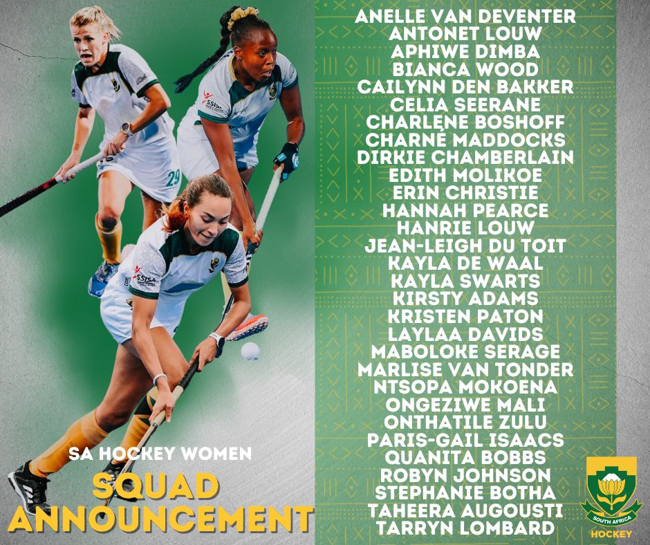 The SA Womens Hockey Squad has been named for the next period of International Hockey. The squad is a great blend with some exciting youngsters coupled with experienced stars. 

sahockey.co.za/2023/09/08/sa-…

#RoadtoParis