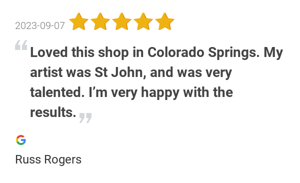 pensNneedles's tweet photo. New 5.0-star Review: "Loved this shop in Colorado Springs. My artist was St John, and was very talented. They... https://t.co/Zj68y7BZ4b