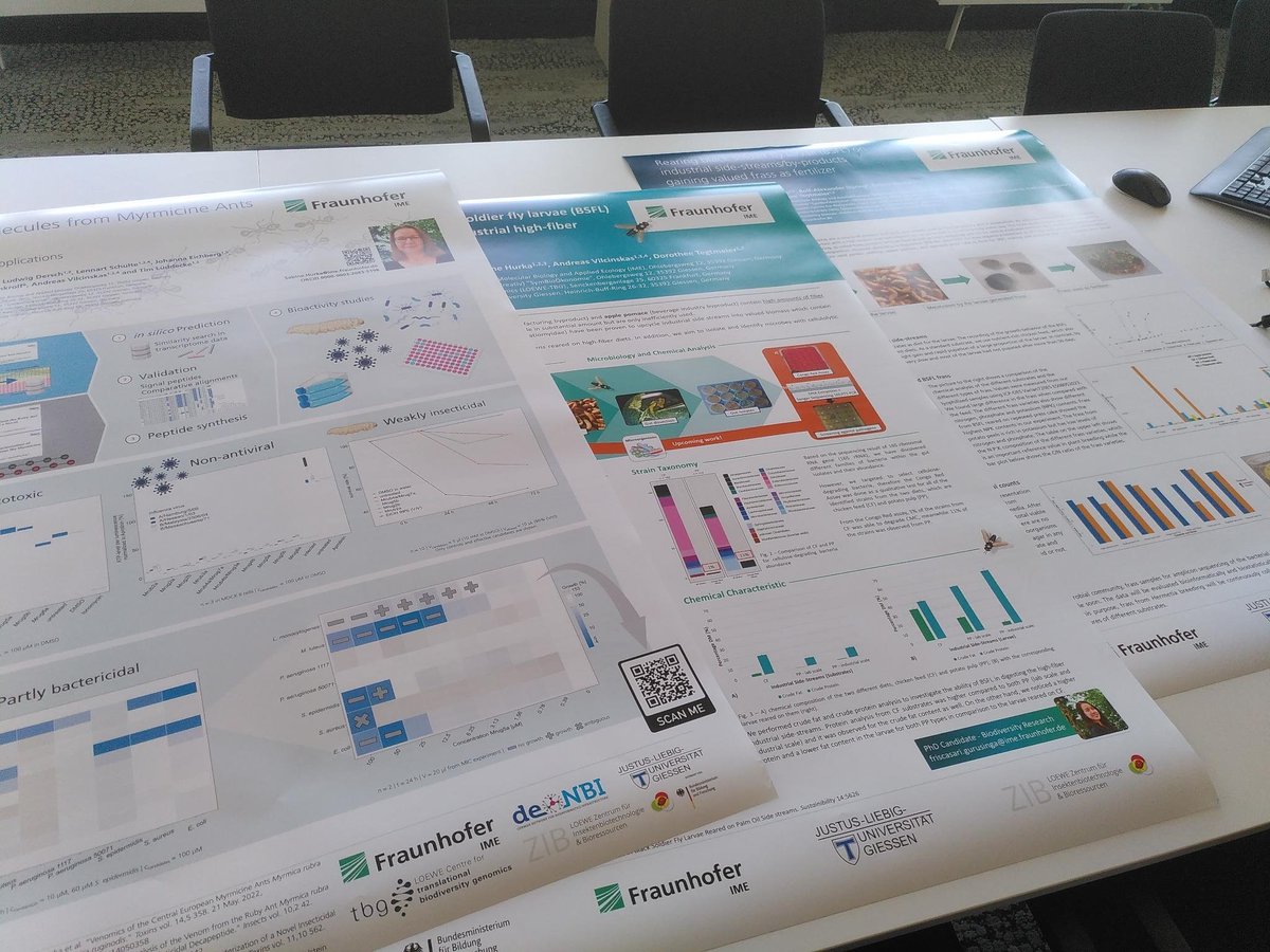 The final preparations for @INSECTA2023 are underway. Booked the hotel, charged the car and printed the posters. Here a sneak preview of posters 25, 20 and 19 of the #SymBioÖkonomie group funded by the @BMBF_Bund . See you next week. @Fraunhofer_IME @jlugiessen @LOEWE_TBG