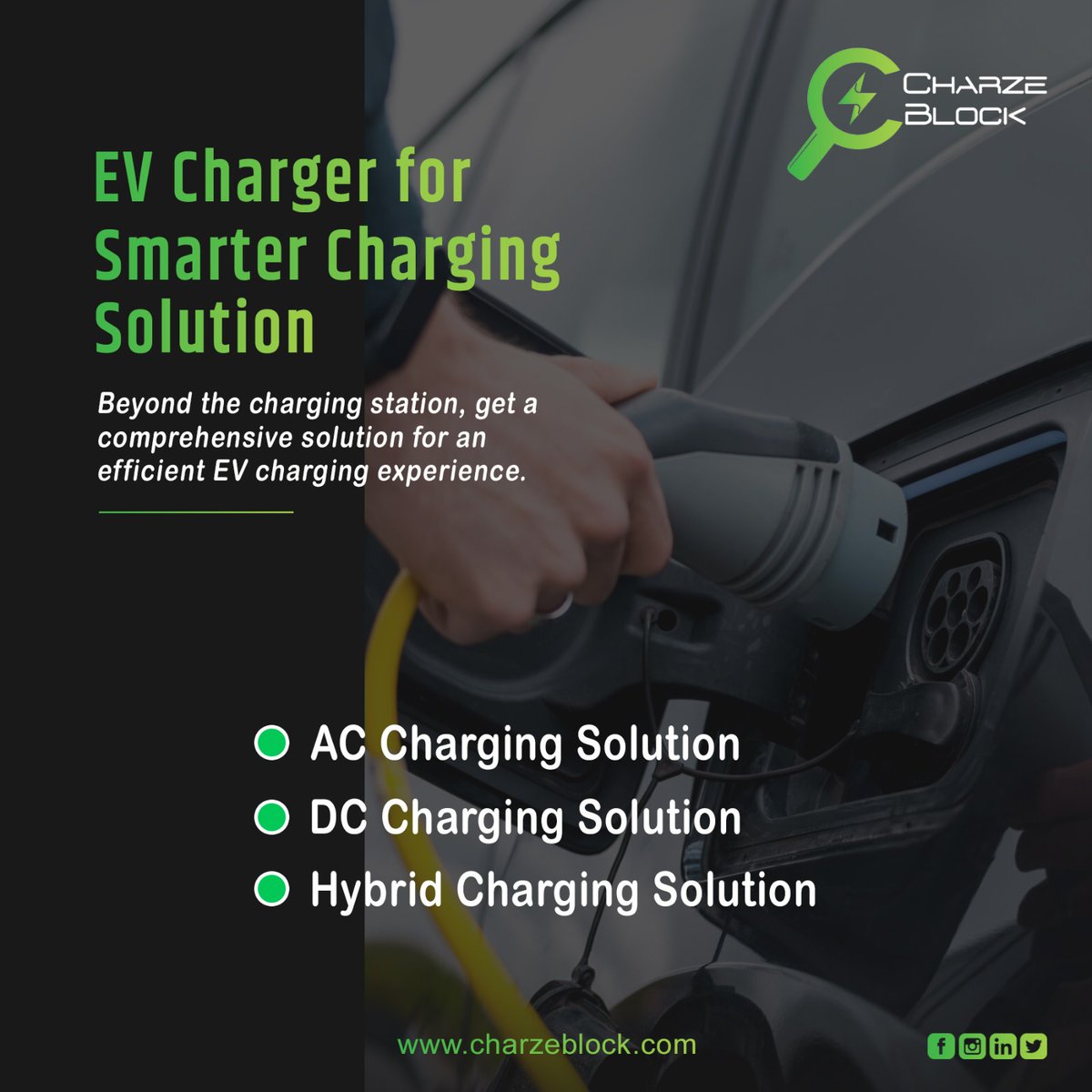 CharzeBlock's tweet photo. Charge Smarter, Go Further! ⚡🌐Elevate your EV experience with our comprehensive #solutions. Whether it's AC, DC, or Hybrid charging, we've got you covered. #EVCharging #SmartSolutions #ElectricVehicles #charzeblock Explore more at https://t.co/c5AAZvVKQc https://t.co/fqbpkAz5zA