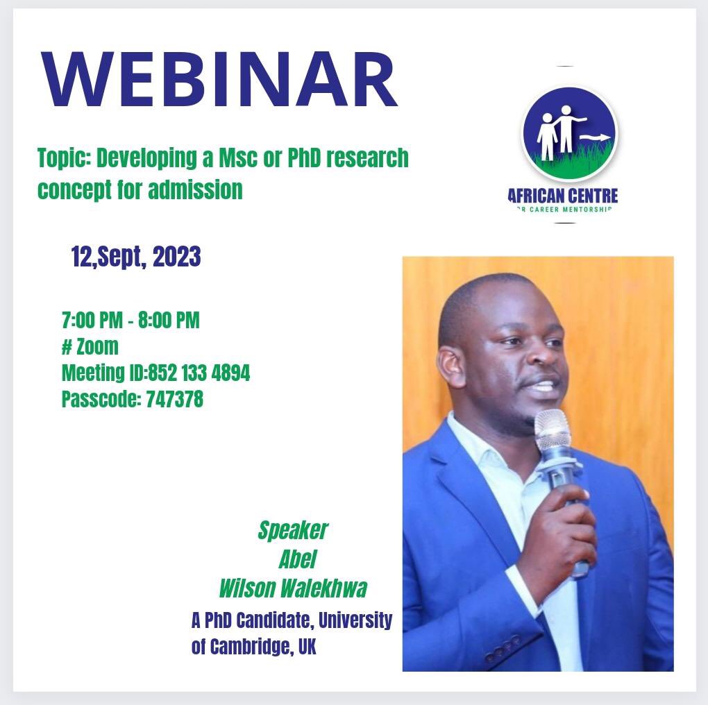 Are you struggling to write a research concept required for postgraduate applications?
We have a plan for you….
Join us next Tuesday @AbelWalekhwa @AugustineOlowo @DanMusinguzi2 @ShineLeadership @Educ_SportsUg @Cambridge_Uni @CambridgeAfrica @AfrStudiesLib