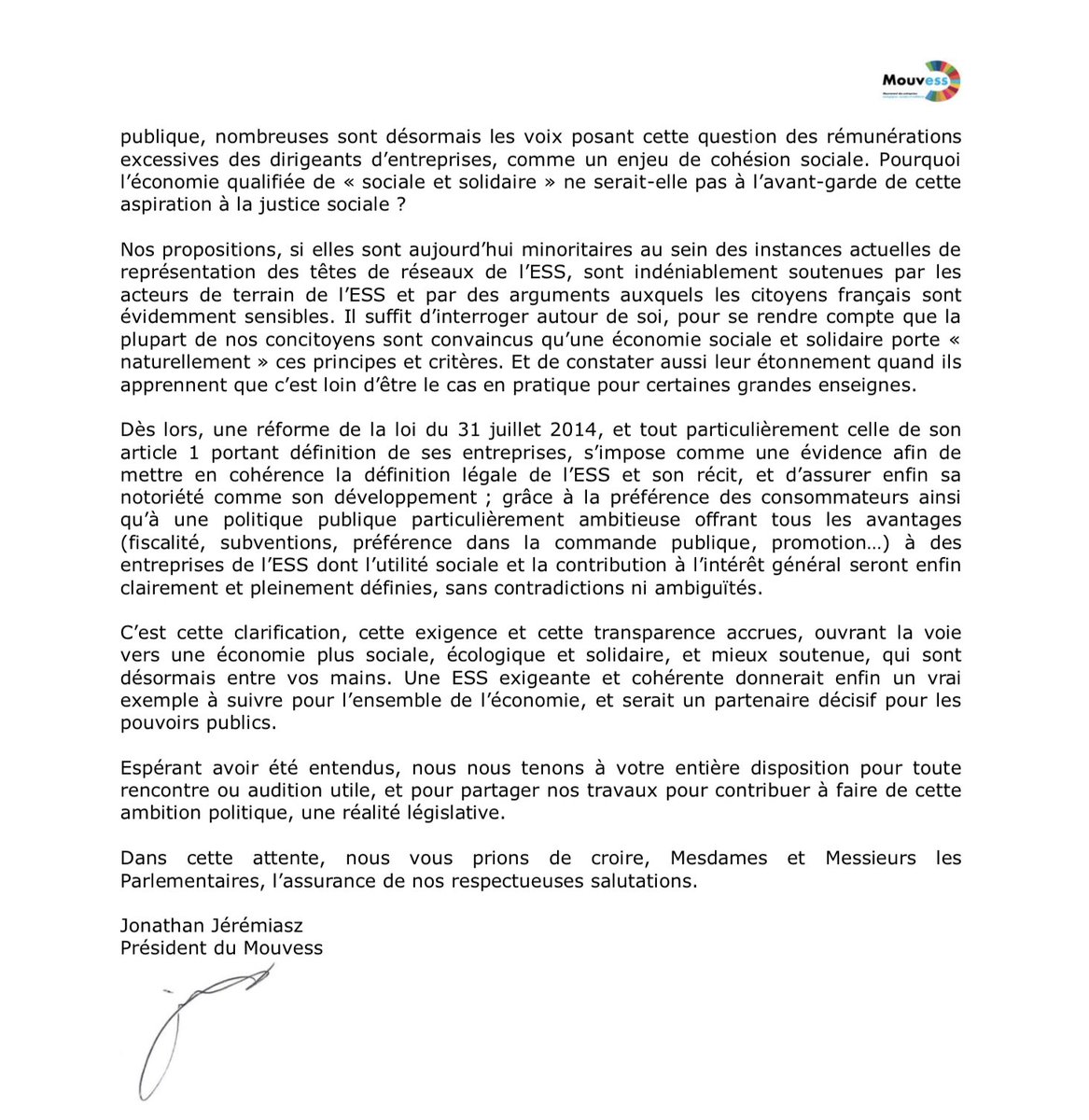 🚨Dans le cadre de l’évaluation de la loi #ESS de 2014, le Mouvess s’adresse à l’ensemble des parlementaires.
✊pour  une définition plus ambitieuse de l’ESS, engageante sur le plan social et environnemental, comme sur la limitation des rémunérations.