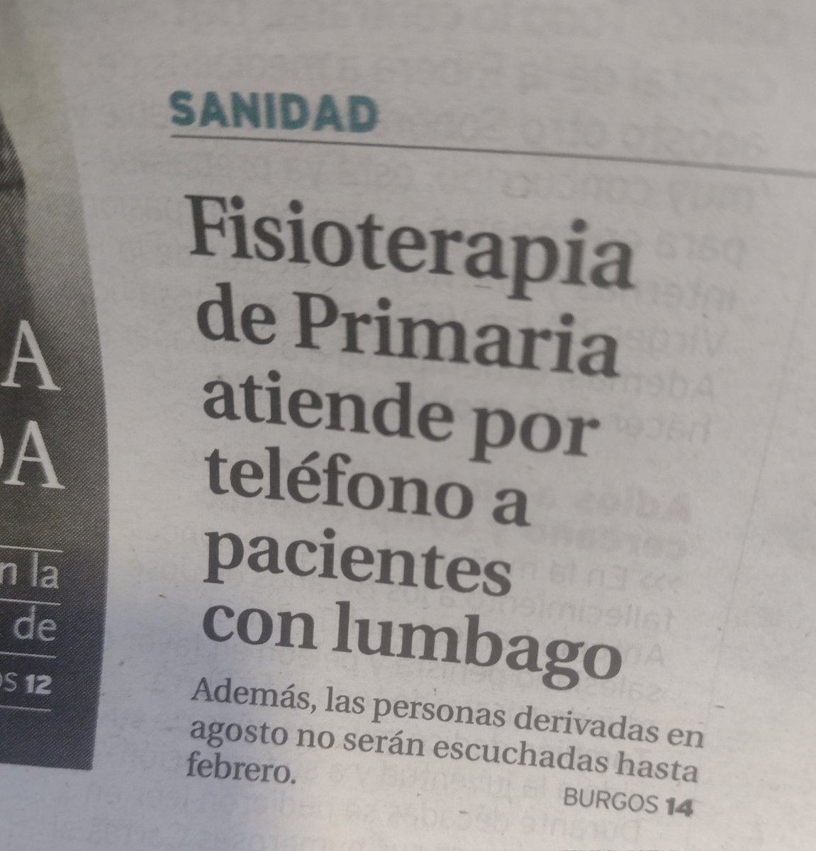 ¡Citas telefónicas de fisioterapia! Quienes gestionan "la mejor sanidad del mundo" se niegan a enterarse de que #PorTeléfonoNoSeCura. Solo se demora la atención real, se retrasa el diagnóstico, se juega con la vida del paciente... ¿Hasta cuándo? Vía <a href="/diariodeburgos/">Diario de Burgos</a> #Burgos