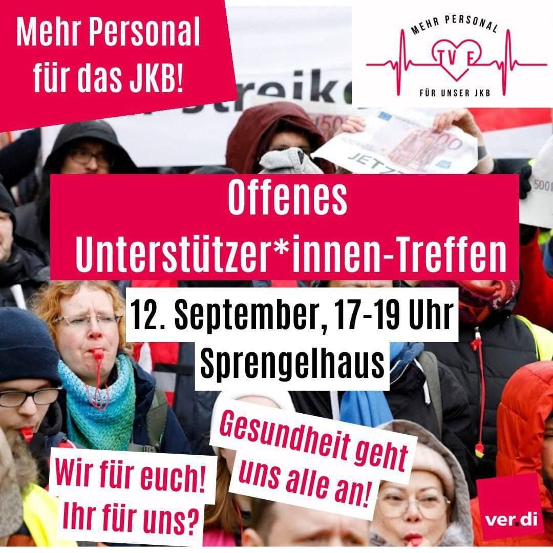 🔥Heißer Herbst in Berlin!🔥 

💪Im Wedding geht’s los.
💪Die Kolleg:innen des #JKB Jüdischen Krankenhauses wollen einen Entlastungstarifvertrag.
💪Dafür brauchen sie die Unterstützung aller Berliner:innen!
💪Kommt vorbei und macht mit! 
#TVE
#BerlinerKrankenhausbewegung
#Verdi