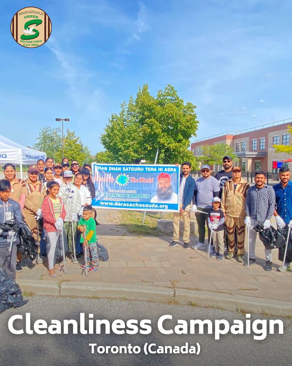 GreenSwelfares's tweet photo. Nature deserves our care and respect! Shah Satnam Ji Green 'S' Welfare Force Wing volunteers in Toronto, Canada, work tirelessly to keep our surroundings clean and green. 🌳🗑️ #CleanlinessCampaign #Environment https://t.co/Kcl45GVd9L