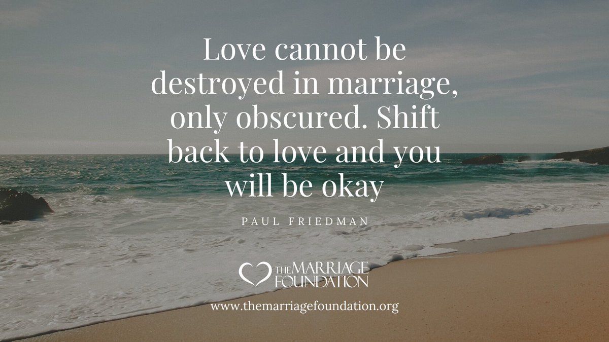 "Love cannot be destroyed in marriage, only obscured. Shift back to love and you will be okay"
— Paul Friedman

visit us at themarriagefoundation.org

#TheMarriageFoundation #PaulFriedman #marriagehelp #howtofixyourmarriage #marriage #MarriageTip #MarriageQuotes #marriagecounselor