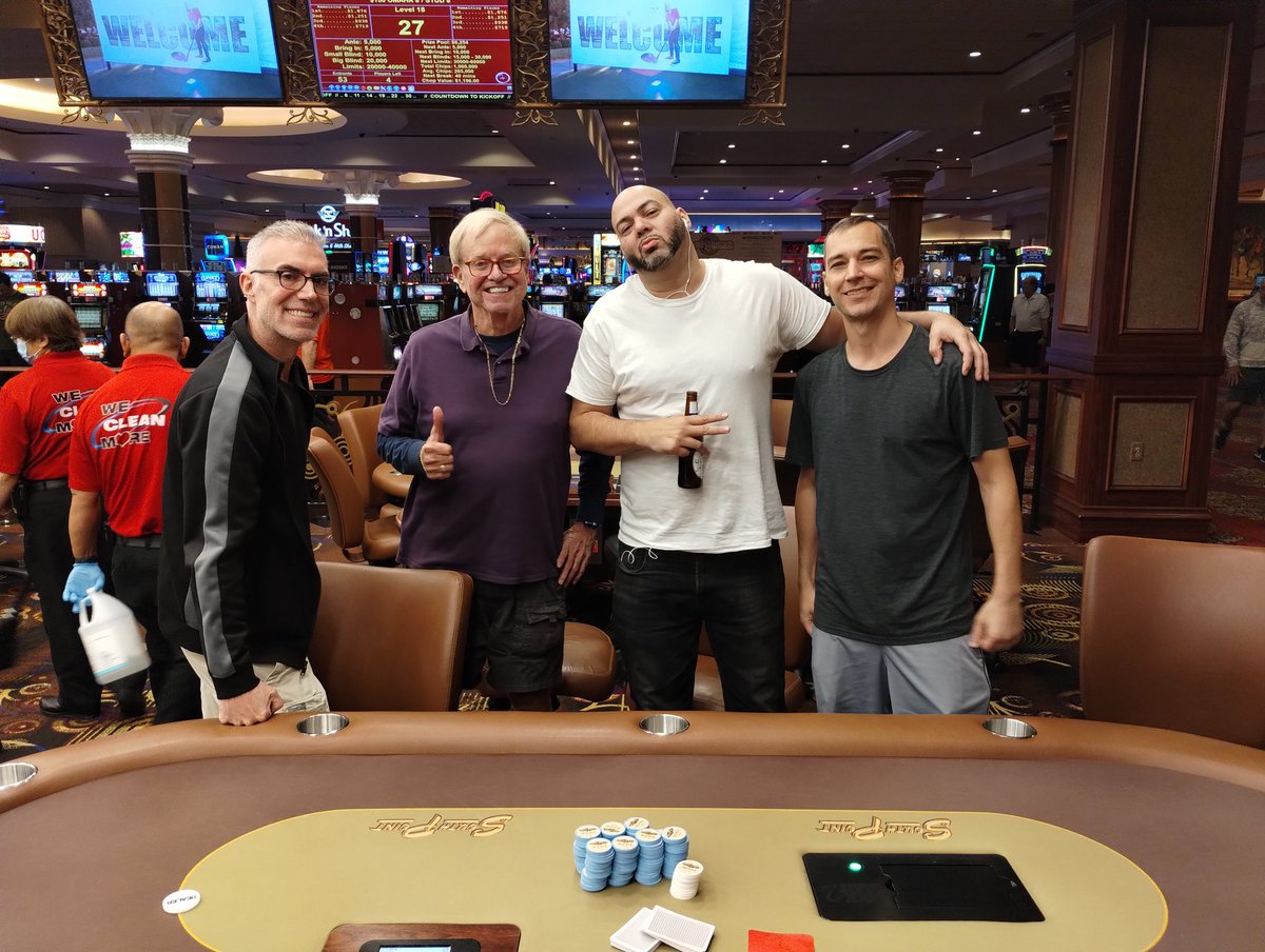 SPPokr's tweet photo. Congratulations to these 4 gentlemen for ICM chopping our $150 "OE" Tournament this afternoon! We had 53 entries with a $6,254 prize pool. @southpointlv #Omaha8 #Stud8 https://t.co/vuWYz89dAy