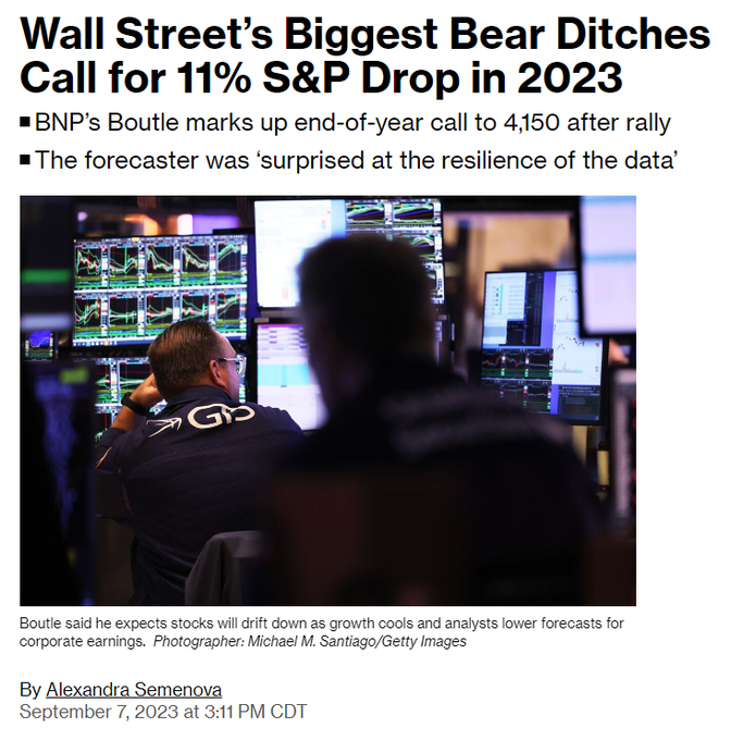 AUDIOmercados's tweet photo. El mayor bajista sobre el SP500 en Wall Street, Greg Boutle de BNP Paribas, admite que se equivocó acerca de que el S&amp;P 500 terminaría el año en 3.400 y ahora dice que el índice terminará en 4.150.

Via @Barchart 

#CAPITULACION https://t.co/lBrqsd1eDC