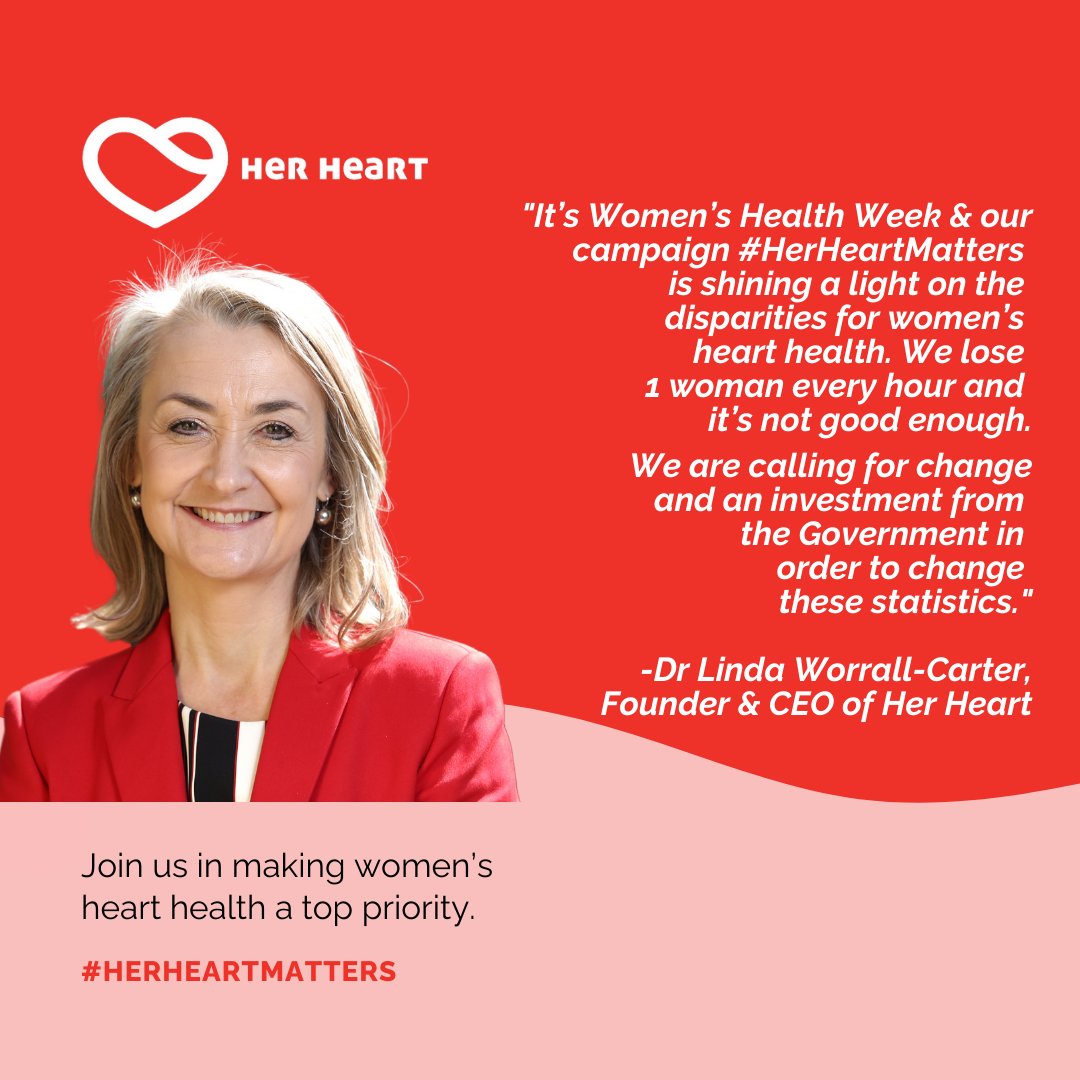 Join me in championing women's heart health during the #HerHeartMatters Campaign! 💔 We cannot continue to lose one woman every hour to #HeartDisease. Learn more about our campaign and sign up for our membership this month: herheart.org/join-the-herhe…