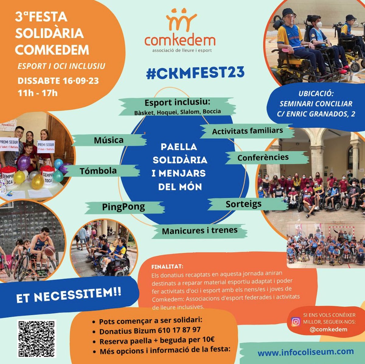 🎉🌟 No et perdis la III Festa Solidària de Comkedem! 🌟🎉

📅 Dissabte 16/09/23, de 11h a 17h.
📍 Ubicació: Seminari Conciliar de Barcelona. C. Enric Granados, 2

Vine i uneix-te a aquesta gran causa solidària!

#CKMFest23
