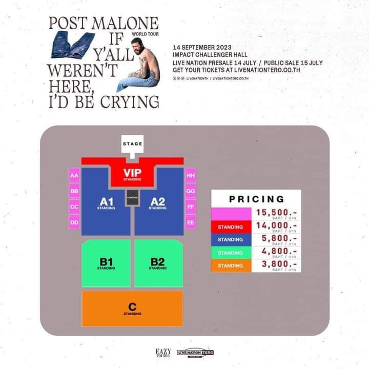 mademy___'s tweet image. ปล่อยบัตรโซน A2 ราคา 5,800 ลดได้อีก ติดงานไปไม่ได้แล้ว นัดรับได้ครับ ทักมาเช็คโซเชียลช่องทางอื่นได้เลย
#postmaloneliveinbangkok 
#postmaloneliveinbkk
#postmaloneinbkk