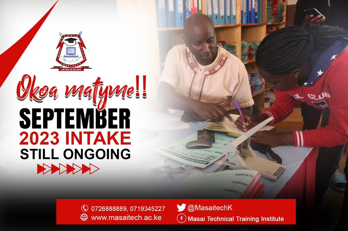 KajiadoPoly's tweet photo. Have you secured a chance to study at The Masai National Polytechnic? Well, here's is an opportunity for you to shine. You can visit our institution for direct application or Whatsapp us via 0727875389. #MTTI https://t.co/vs7TZRgX1A