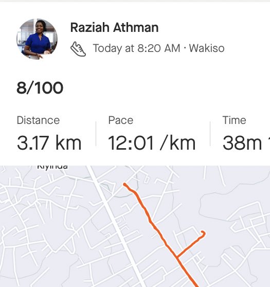 RazAthman's tweet image. This #100DaysOfRunning is a powerful measure of consistency. @ActivateUgandaL says you can even walk the 3km but without missing a day. Sounds simple until you enroll. Sounds simple until you’re running in rain. Sounds simple until you’re carrying sports gear to business trips