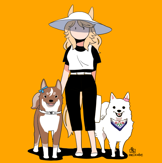 1girl animal ears hat white headwear shirt pants dog  illustration images