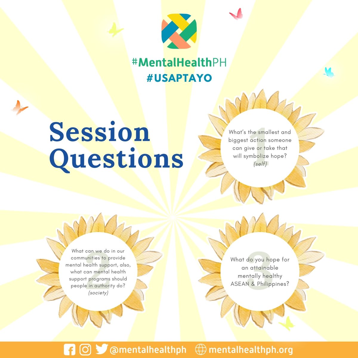 mentalhealthph's tweet photo. This #WSPD2023, we acknowledge the continuous efforts of our advocates &amp; MH champs towards destigmatizing suicide &amp; reminding us that prevention exists.

Tara, #UsapTayo this Sept 10, 7PM and let's continue #CreatingHopeThroughAction. 

#MentalHealthPH

https://t.co/SV6YmecG9u https://t.co/duqt7TDyap