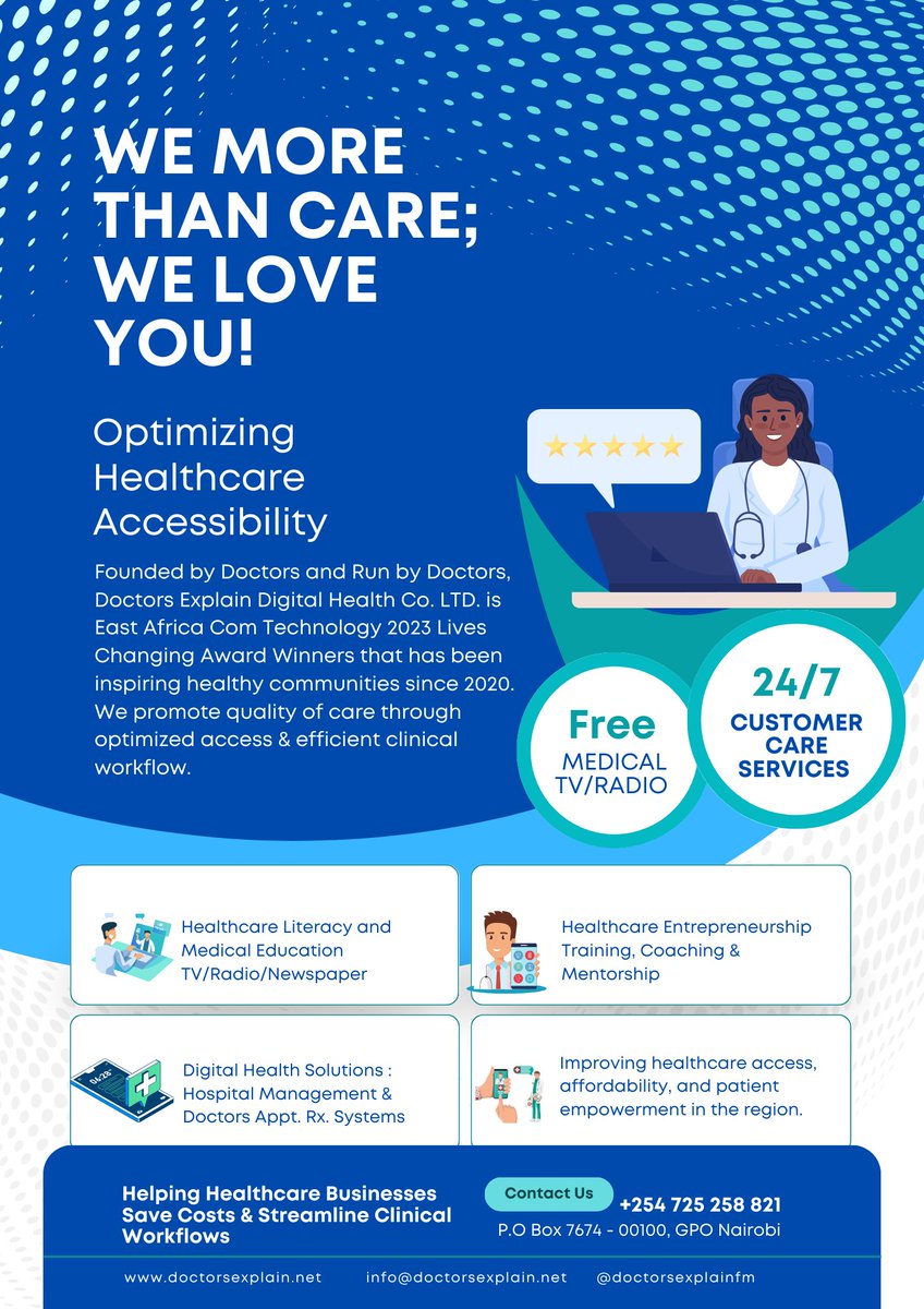 DocsExplainFM's tweet image. Doctors Explain recognizes the power of technology in improving healthcare outcomes, especially in low and middle-income countries. There is a unique opportunity to harness this potential and improve health outcomes for all Africans.

#digitalhealthsolutions