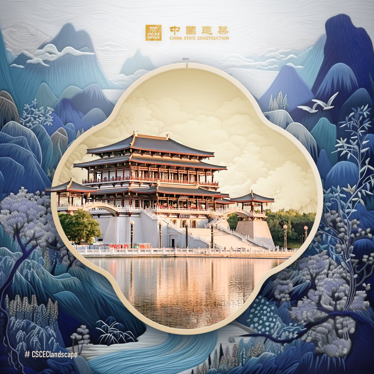 CSCECNEWS's tweet photo. #CSCEClandscape The architectural style of the Tang Paradise is inspired by the Tang architecture, featuring numerous high terraces and pavilions. The garden covers an area of 1,000 acres with 300 acres of water bodies and a diverse array of 42 buildings. https://t.co/vPerzZojSv