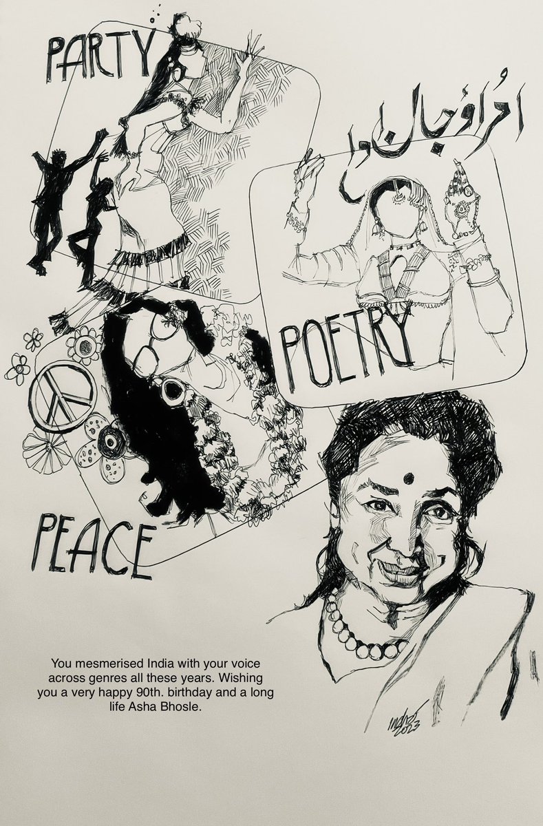 indroganguli's tweet photo. @ashabhosle @timesofindia @TheHinduCinema @ABPNews @FeminaIndia #sketch #happybirthdayashabhosle https://t.co/GRuCAPq7E5