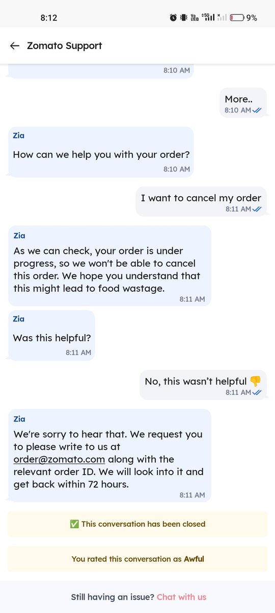 d_abhinandan's tweet photo. @zomato @deepigoyal   when i have issue right now , why the freak i will wait for 72 hours and if thats your service as a platform . Deepi Sir Band kar do Dhanda karna. IIT tak hi the jo the . Stock prices , unnecessary company takeovers . Esse to bachate aa rahe ho . @PTI_News https://t.co/xXwbxMlySW