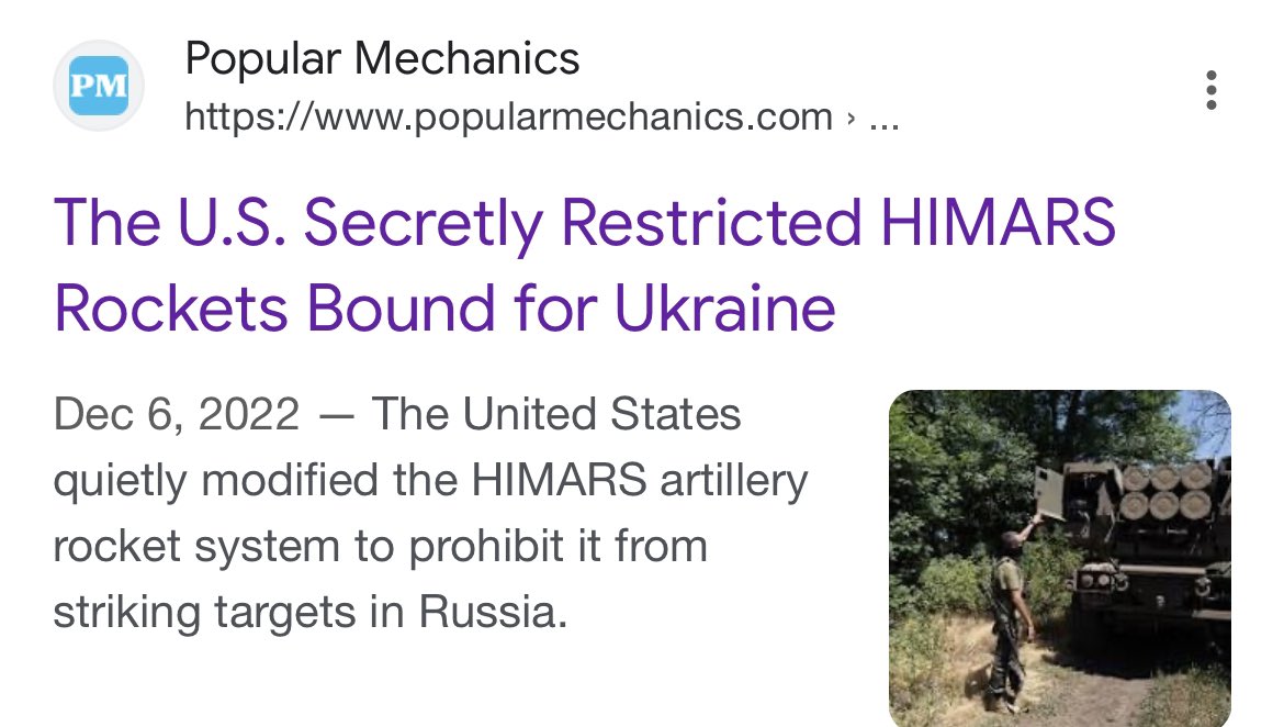 Sangro98's tweet photo. @SteveTownsend0 @elonmusk @StateDept @LockheedMartin The US did modify the software to not be able to strike targets in Russia unfortunately https://t.co/U8PFkN84AV