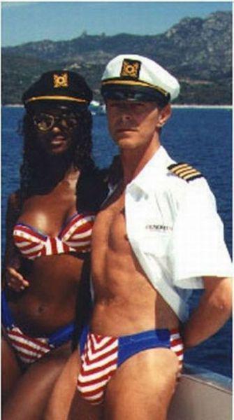 David Bowie and Iman on a boat.