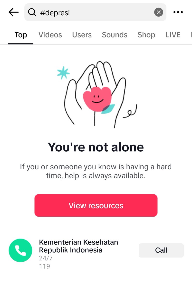 helmihelmi's tweet image. Oh wow kaget pas search #depresi di tiktok dan muncul ini. This is actually a very nice effort from kemenkes.
