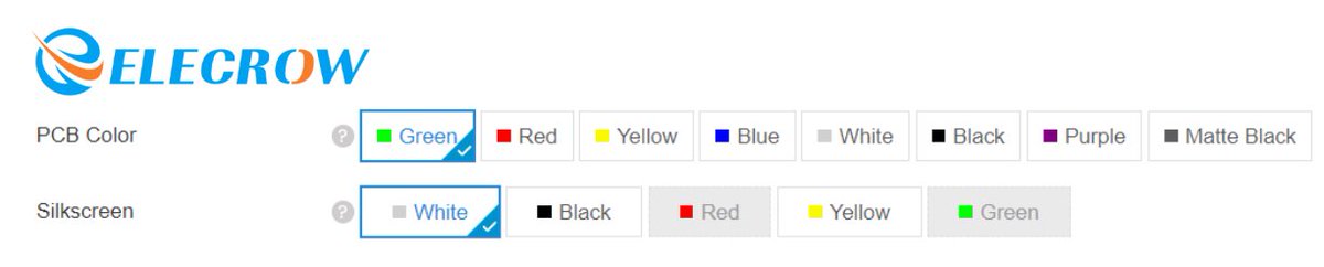 Tammy33855440's tweet image. 🔱 Excited: #ElecrowPCB now offers more options for silkscreen colors! 😻  As low as $1/10 pcs #PCB 🔥